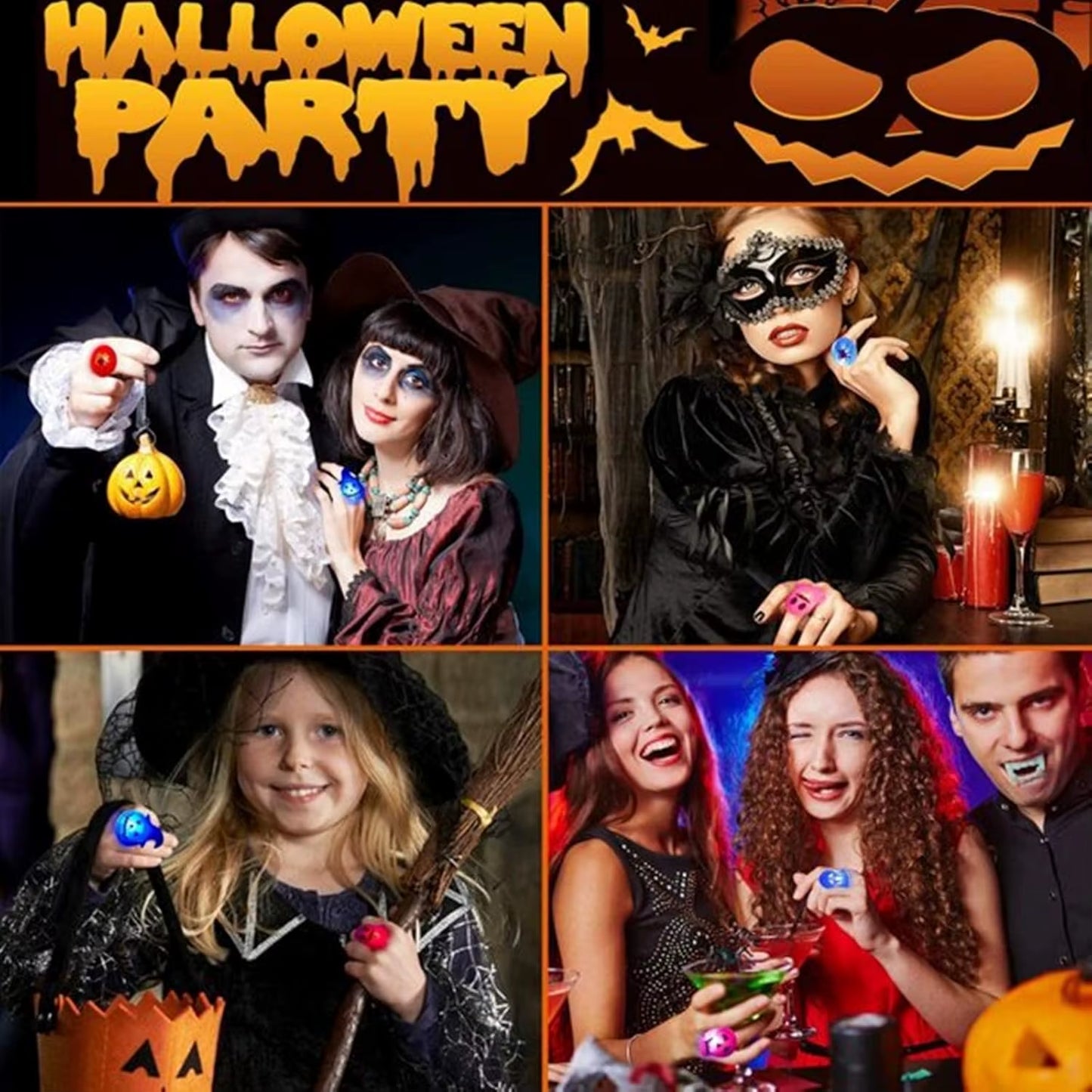 20/50Pc Halloween LED Light up Rings Toys Horror Pumpkin Ghost Spider Glow Finger Rings for Kids Trick Party Supplies Party Gift