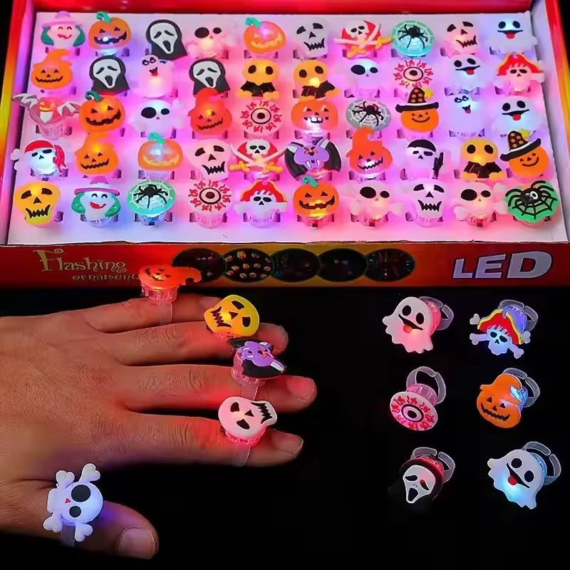 20/50Pc Halloween LED Light up Rings Toys Horror Pumpkin Ghost Spider Glow Finger Rings for Kids Trick Party Supplies Party Gift