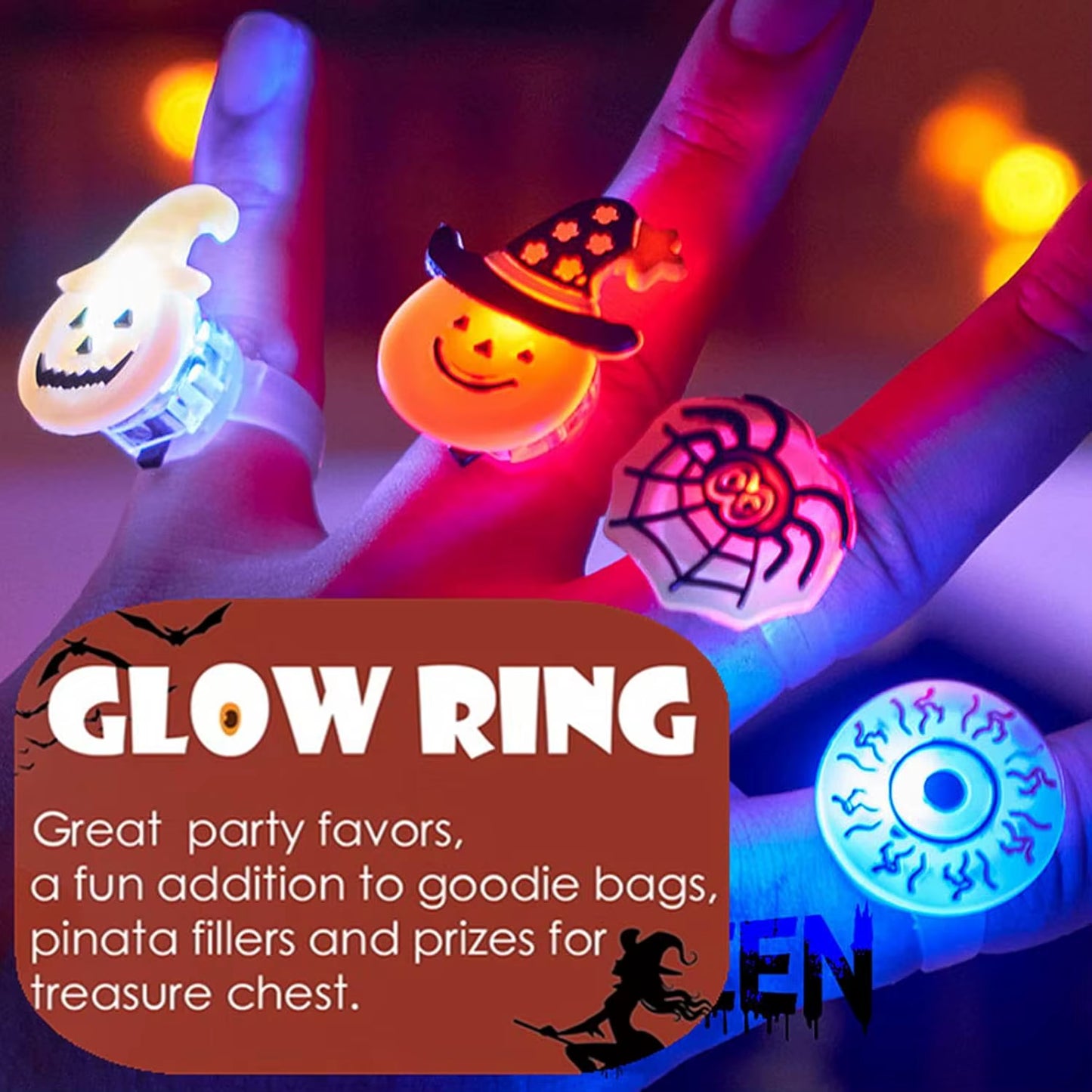 20/50Pc Halloween LED Light up Rings Toys Horror Pumpkin Ghost Spider Glow Finger Rings for Kids Trick Party Supplies Party Gift